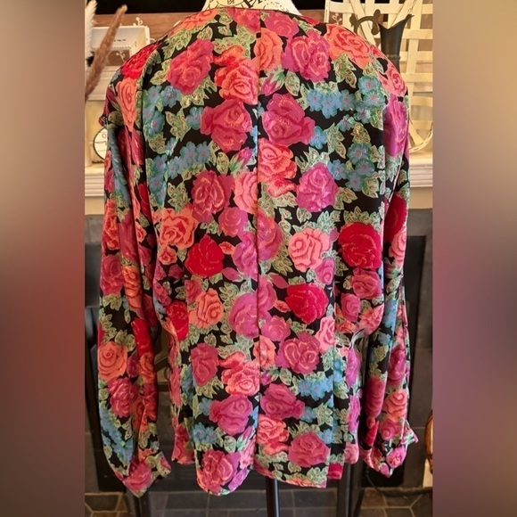 Eva Laurel Vintage Blouse Punk Floral Button Front Pleated Wide Draped Collar 14 - Picture 5 of 6